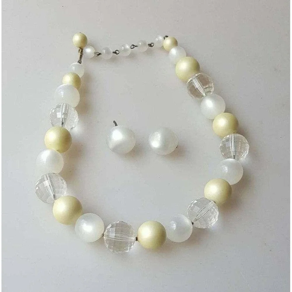 Vintage‎ Moonglow Lucite Beaded Necklace and Earrings Set Twee Feminine Wedding